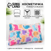 Косметичка-пенал на молнии, плоская, с рисунком, бежевая/разноцветная (производитель не указан)
