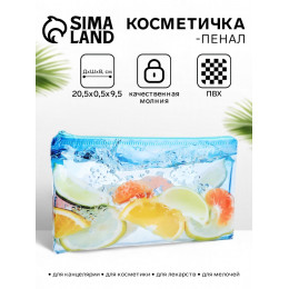 Косметичка-пенал на молнии, средний размер, с фруктовым рисунком, голубая/разноцветная