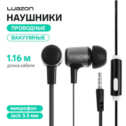 Наушники Luazon W-03, вакуумные, микрофон, плоский провод, черный