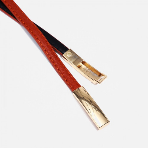 Ремень женский тонкий, 95×1 см, пряжка металл, золотистая, рыжий (производитель не указан)