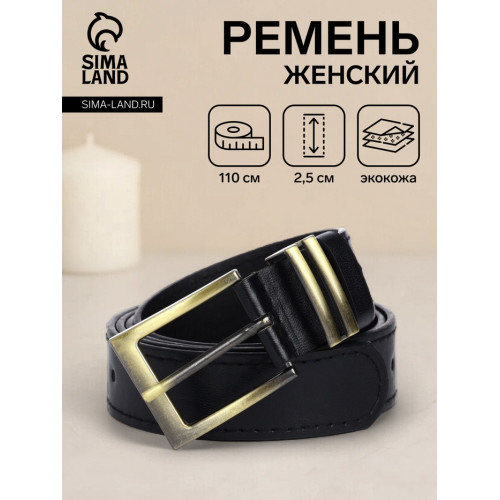 Ремень женский с винтом, 110×2.5 см, пряжка металл, золотистая, чёрный (производитель не указан)