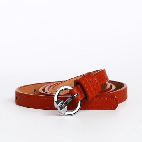 Ремень женский тонкий с винтом, 105×1 см, классическая пряжка металл, серебристая, рыжий (производитель не указан)