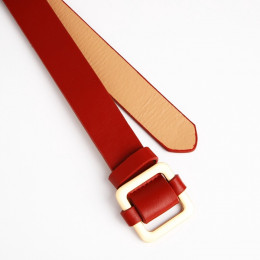 Ремень женский, 105×3 см, пряжка-затяжка металл, золотистая, красно-коричневый