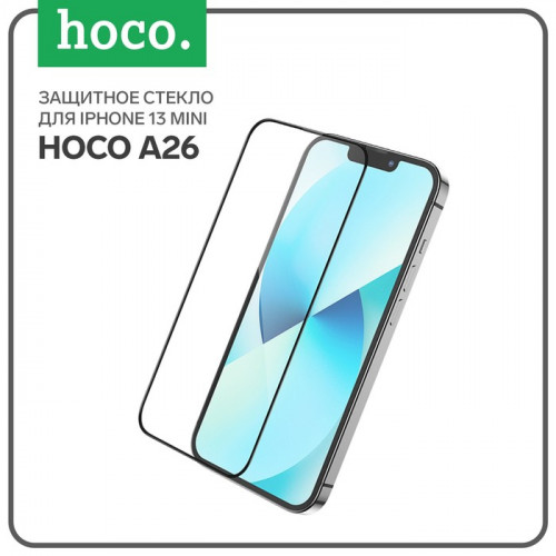 Защитное стекло Hoco A26, для iPhone 13 mini, с защитной сеткой для микрофона, черная рамка Hoco