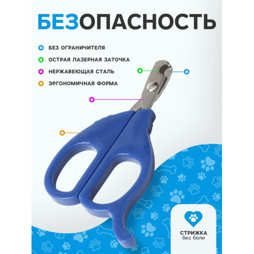 Ножницы-когтерезы малые с упором для пальца, синие Пижон