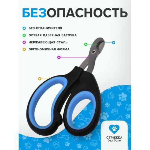 Ножницы-когтерезы «Пижон» Premium с эргономичной ручкой, чёрно-голубые Пижон