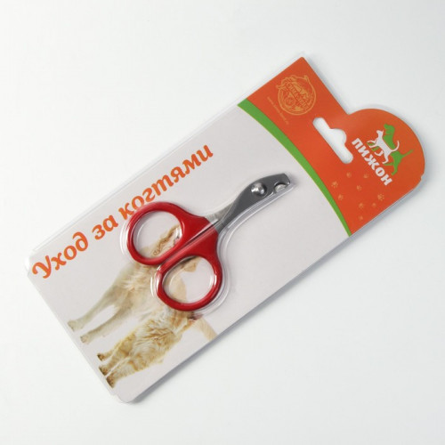 Ножницы-когтерезы с прорезиненными ручками, отверстие 6 мм, красные Пижон
