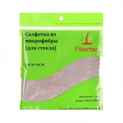 Салфетка из микрофибры для стекла, против разводов, 35×35 см, 250 г/м² (производитель не указан)