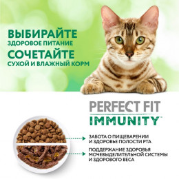 Влажный корм Perfect Fit иммунитет для кошек, говядина, лён, пауч, 75 г