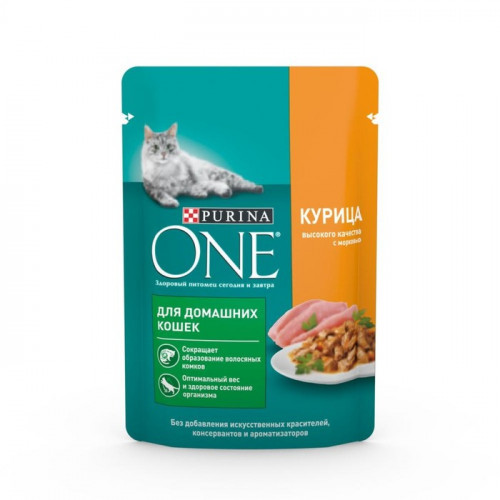 Влажный корм Purina One для домашних кошек, курица/морковь, 75 г Purina ONE