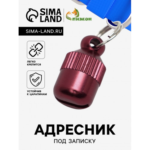 Адресник-капсула под записку «Бочонок», 1.1×2.3 см, красный Пижон
