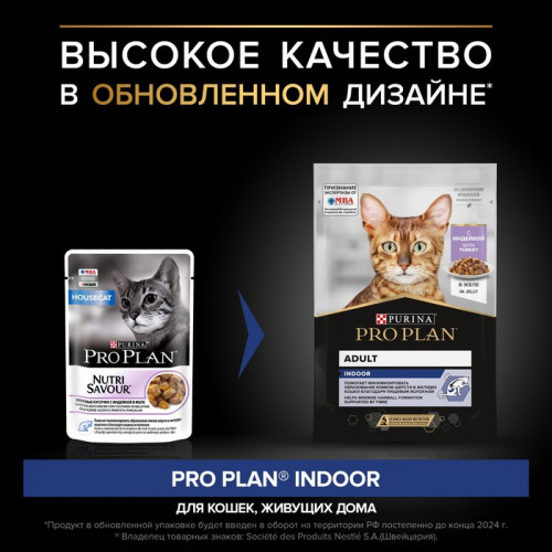 Влажный корм PRO PLAN для домашних кошек, индейка в желе, пауч, 85 г Pro Plan