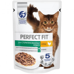 Влажный корм Perfect Fit для стерилизованных кошек, курица, пауч, 75 г