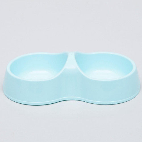 Миска двойная Мур-мяу 22.5 см × 13 см × 6 см, 0.2 л, голубой ZOO PLAST