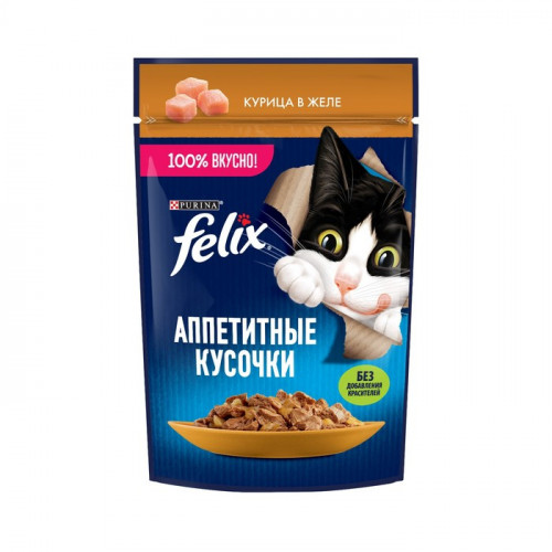 Влажный корм Felix аппетитные кусочки для кошек, курица в желе, 75 г FELIX