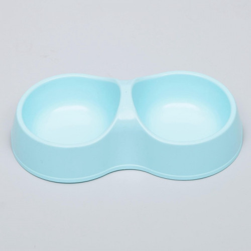 Миска двойная Мур-мяу 22.5 см × 13 см × 6 см, 0.2 л, голубой ZOO PLAST