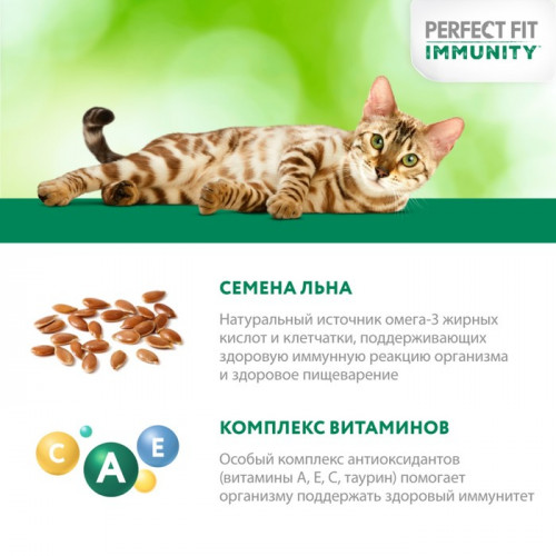 Влажный корм Perfect Fit иммунитет для кошек, говядина, лён, пауч, 75 г Perfect Fit