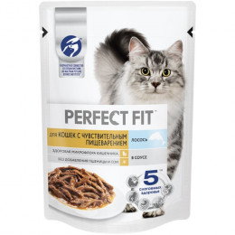 Влажный корм Perfect Fit для кошек, лосось, пауч, 75 г
