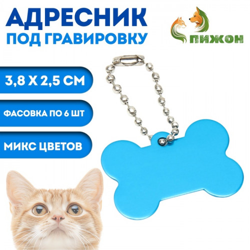 Адресник под гравировку «Косточка», 3.8×2.5 см, фасовка 6 шт., микс Пижон