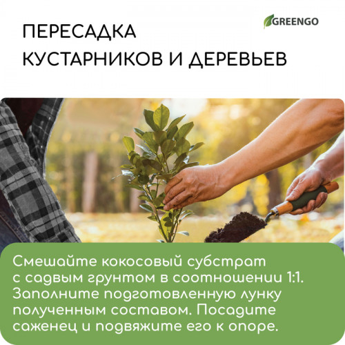 Субстрат кокосовый в брикете, 4 л, 30% чипсы и 70% торф, Greengo Greengo