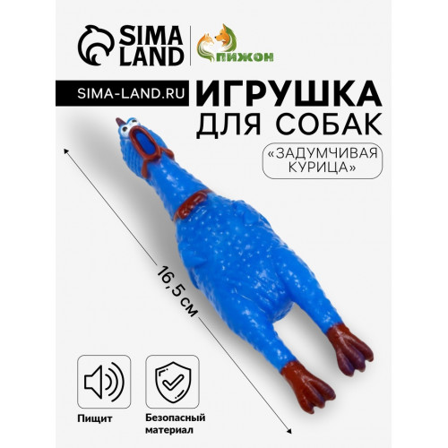 Игрушка пищащая «Задумчивая курица» малая для собак, 16.5 см, ярко-синяя Пижон
