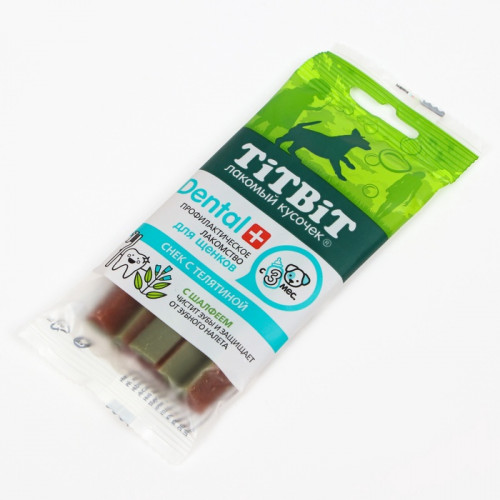 Снек TitBit ДЕНТАЛ+ для щенков маленьких пород, телятина, 32 г TiTBiT
