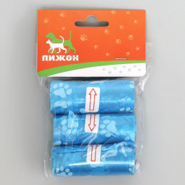 Пакеты для уборки за собаками с печатью (3 рулона по 15 пакетов 29×21 см), микс цветов