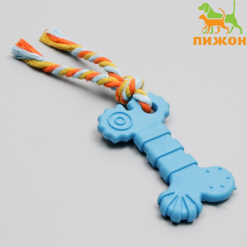 Игрушка жевательная с канатом «Кость с хвостом», синяя Пижон
