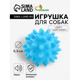 Игрушка пищащая «Мяч с шипами» для собак, 6.5 см, голубая