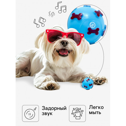 Игрушка пищащая «Мяч Косточки» для собак, 5.5 см, голубая Пижон