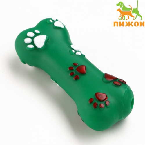 Игрушка пищащая «Кость со следами лапок», 9.6×3.7 см, тёмно-зелёная Пижон