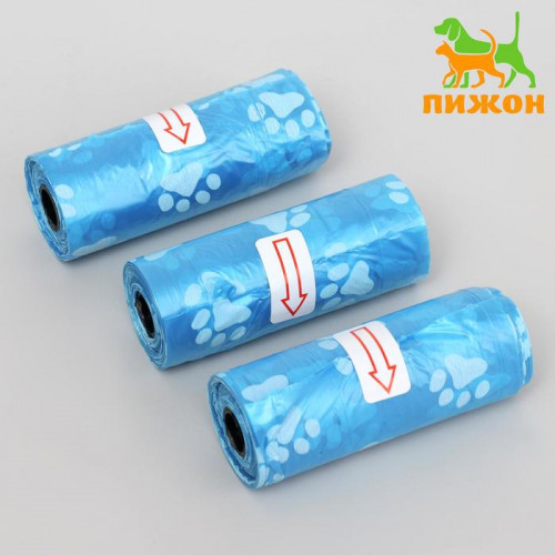 Пакеты для уборки за собаками с печатью (3 рулона по 15 пакетов 29×21 см), микс цветов Пижон