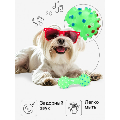 Игрушка пищащая «Гантель малая» для собак, 12.5 см, зелёная Пижон