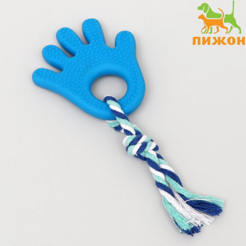 Игрушка жевательная с канатом для собак «Ладошка», 10 см, голубая Пижон